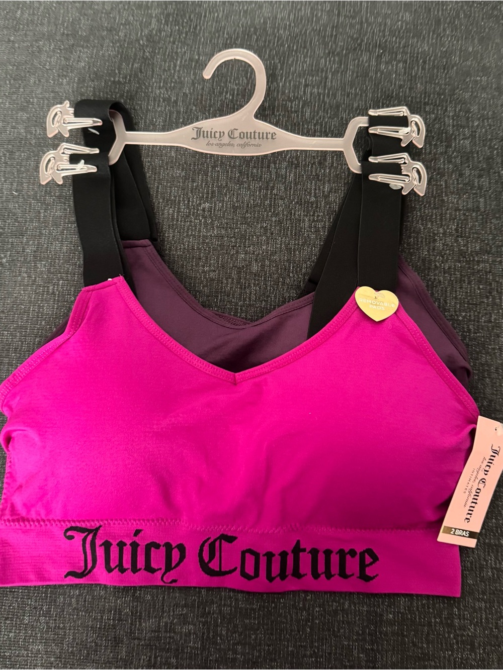 Juicy Couture Sport Bras Size 1X Pink/Purple Sports Bra Removable Pads 2Pack NEW
